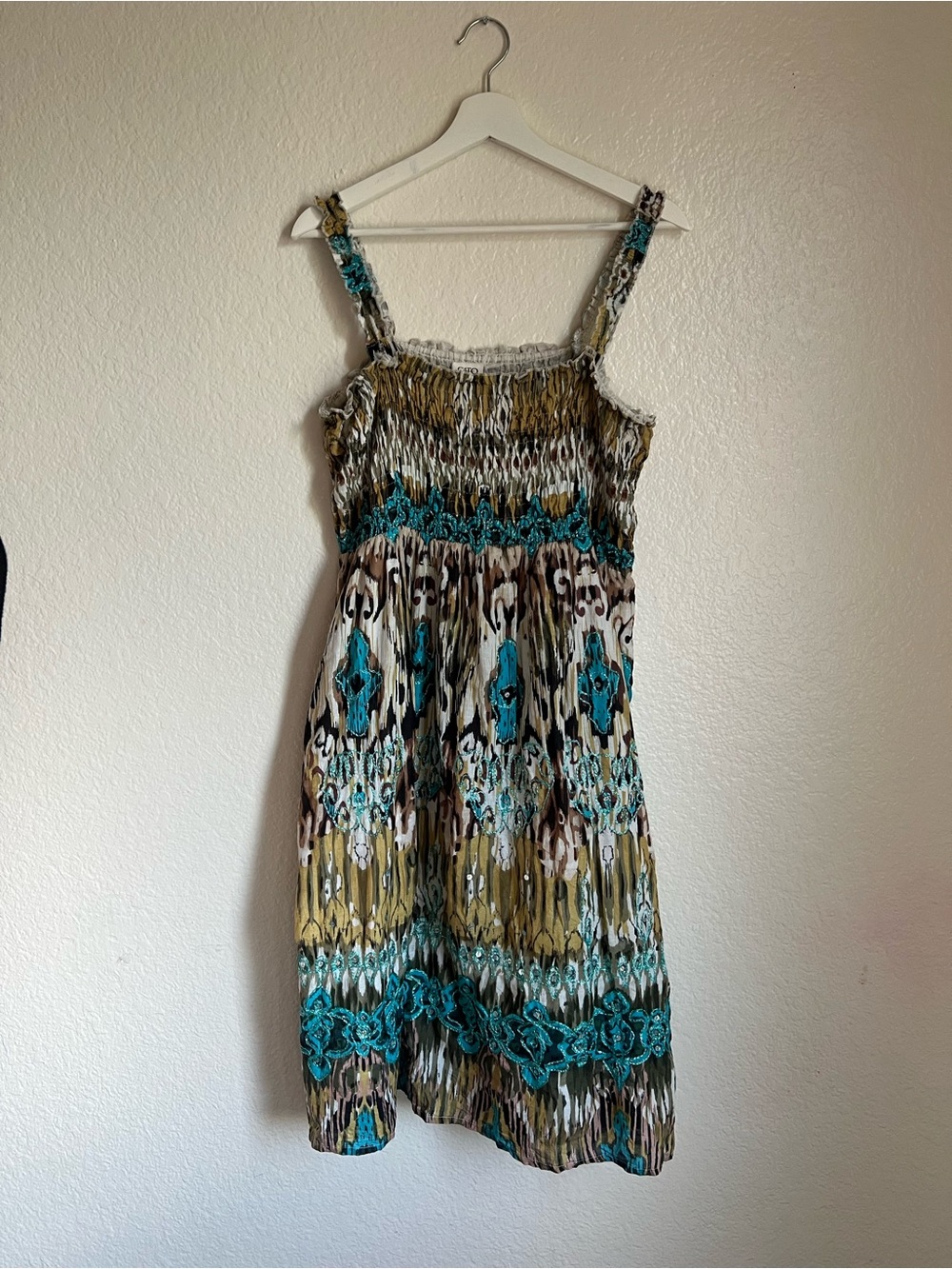 Cato Teal and Olive Smocked Midi Dress